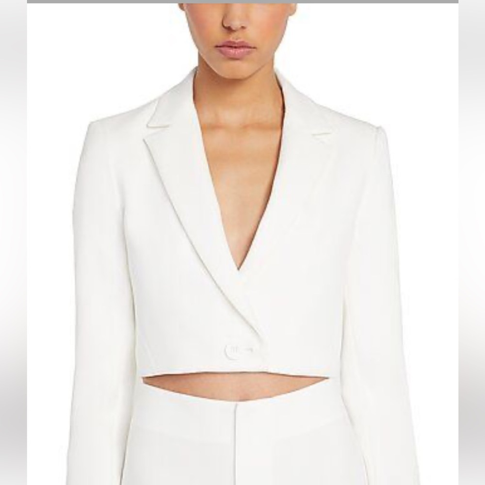 NWT Alice + Olivia Macey Notch-collar Cropped Blazer In Off White. Size 2